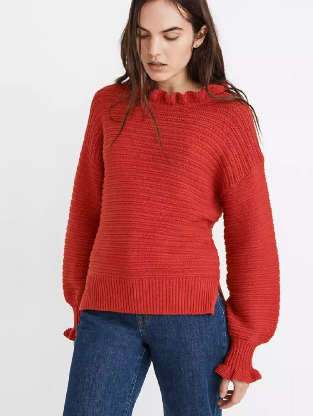 MADEWELL ruffle neck pullover sweater - size large